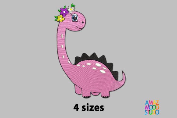 Cute Dinosaur Girl with Flowers