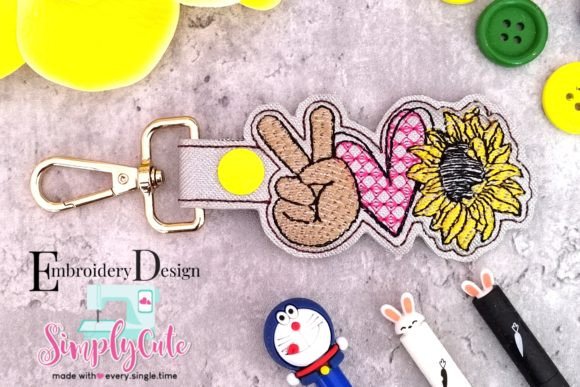 In the Hoop Keychain Peace Love Sunshine
